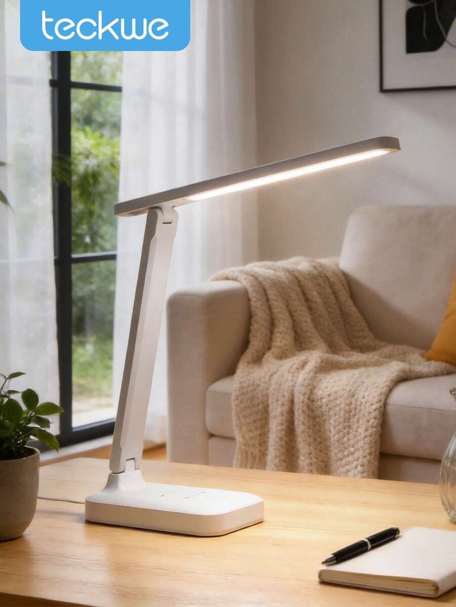 Teckwe LED Desk Lamp, Eye-Caring Foldable Light With 3 Color, For Reading, Sewing, Crafts, School Supplies, White - White - View 1
