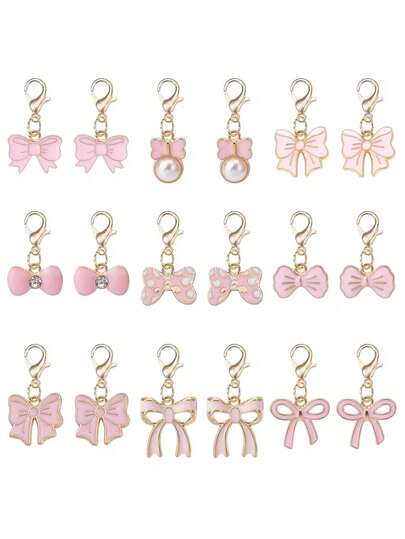 10pcs Random Pink Dripping Bow Metal Keychains, Cute Pink Luxury Bow Series Keychains, Faux Pearl & Diamond Decor Keychains For Bags, Suitable For Birthday, Holiday Party Favors, Souvenirs, DIY Keychain Accessories, Pendants, Bracelets, Necklaces, Earrings, Graduation & Mother's Day, Valentine's Day, Easter Gifts