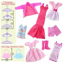 14件套时尚粉色娃娃服装套装，适合11.5英寸女孩娃娃，包括派对礼服、休闲上衣和裤子套装、外套、亮片连衣裙、日常连衣裙、鞋子、包包和衣架，生日礼物、圣诞节礼物、娃娃换装游戏玩具（不含娃娃） - 粉色 - 查看 5