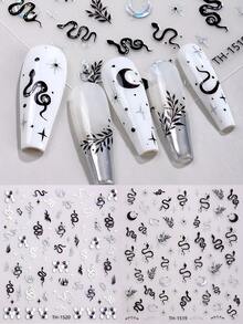 2张黑白美甲贴纸，蛇纹月亮哥特风女式美甲，DIY闺蜜礼物。美甲用品 - 黑與白 - 查看 2