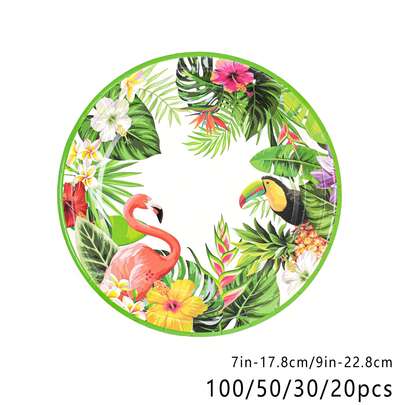 100/50/30/20pcs 7/9 Inch Disposable Plates, Tropical Rainforest Style, Leak-Proof Thick Paper Plates | 3 Seconds Clean Up Dining Table | Party Disposable | Reusable | Camping & Outdoor | Home Stocking! Cake Plates, Birthday Party, Festival, Graduation, Back To School, Spring/Summer Tableware