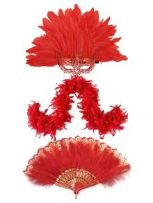 D EXCEED 1/2/3/4 Pcs Women's Venetian Replica Artificial Feather Half Mask Headpiece – For Cosplay Events, Halloween Celebrations, Carnival Party, Elegant Masquerade Balls & Themed Parties - 3pcs - View 12