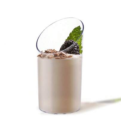10pcs/Set Inclined Transparent Plastic Cups, Suitable For Pudding, Mousse, Jelly, Party, Reusable For Dessert Decoration, Birthday Party, Wedding Party And Other Events