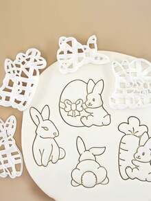Juego de 4 piezas de cortadores de galletas de Pascua, sellos con diseño de conejo/huevo, sellos para galletas, moldes para hornear, herramientas para hacer galletas de postre, utensilios de cocina, moldes reutilizables, adecuados para manualidades DIY, regalos para fiestas de Pascua - Multicolor - Ver 4