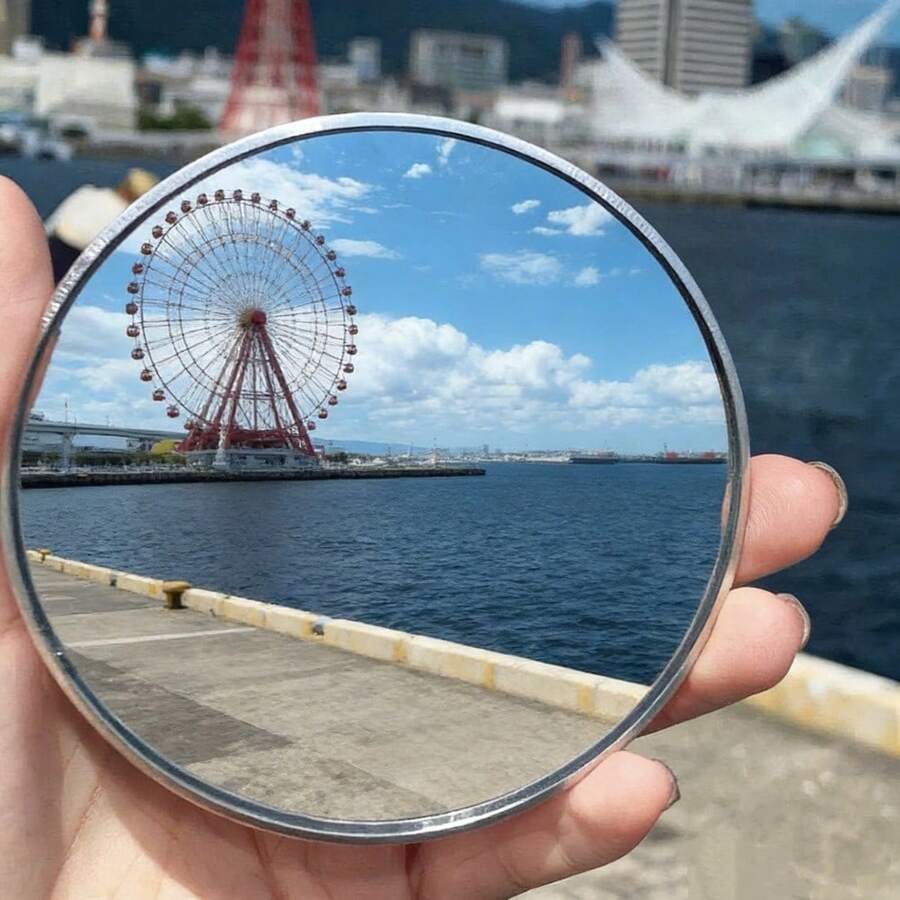 Round Wall-Mounted Decorative Corner Mirror - Full Length Horizontal Wall-Mounted Mirror, Plastic Frame, No Power Required | Home Decor Accessory, Portable Mirror, Suitable For Living Room, Bedroom, Hallway, Bathroom, Dressing Room, Room Decoration.
