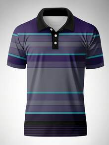 男士条纹纽扣 Polo 衫，春夏款 - 彩色 - 查看 4
