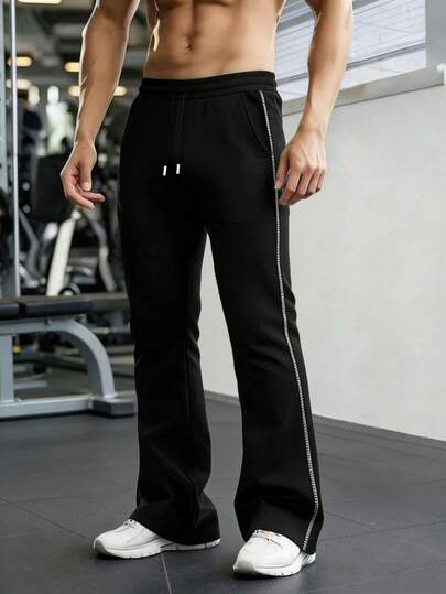 1pc Men's Loose Fit Casual Pants, Outdoor Training Running Sports Trousers, Fitness Workout Pants, Spring Commuting Streetwear Flared Joggers, Daily Leisure Sweatpants Black