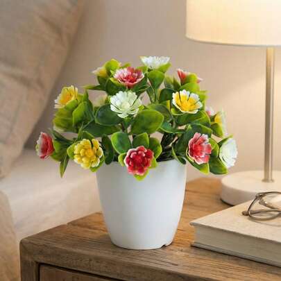 家居及办公装饰 茶花 绿植 小型盆栽 仿真植物 迷你盆栽 桌面摆件 仿真花