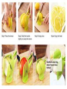 1 cái dụng cụ cắt lát chanh, chất liệu ABS, thích hợp để cắt cà chua, hành tây, trứng, tay cầm tiện dụng. - Màu xanh chanh - Xem 7
