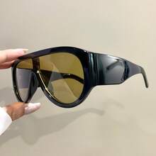 2D Flat, 2D Flat Punk Glasses - Oversized Flat Top Frame With Metal Hinge Design, Bold Punk Style Unisex Non-Prescription Decorative Glasses, Fashion Accessories For Party, Daily Wear And Shooting, Unique Design, Durable Hinge, Personality Statement Piece, Neutral Style, 2D Flat - 綠色豹 - 查看 5