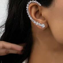 2pcs Geometric Crystal Minimalist Earrings, Fashionable Crystal Single Curved Drop Earrings - Silver - View 1