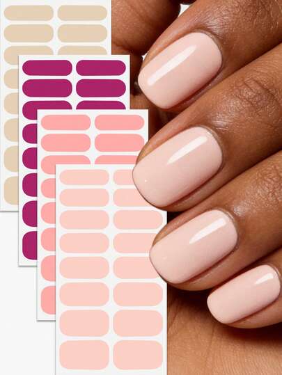 4pcs Low Saturation Nude Color Nail Stickers, Minimalist High Gloss Nail Strips, Easy To Apply, Suitable For Women's Casual DIY Manicure Nails Nail Supplies