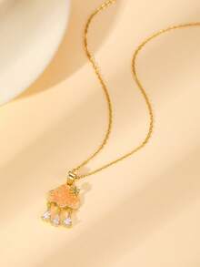 柔雾甜美宝石项链，蝴蝶心形云朵吊坠，金色精致颈链，日常佩戴的温柔风格配饰 - 金色 - 查看 6