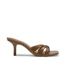 Women Crisscross Strap Kitten Heeled Sandals Fashionable Casual Slip-On High Heel Mules Comfortable Party Wedding Dress Shoes - màu nâu - Xem 8