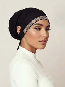 1pc Women Plain Color Earhole Hijab Cap, Lightweight Elastic Tied Headband Hijab Accessories, Hijab Cap, White Scarf, Head Scarf, Turban Scarf, Fashionable Minimalist Breathable Can Wear Headphones Small Cap Scarf For Women, Suitable For Daily Use Or As A Gift For Family And Friends - Multicolor - View 14