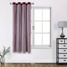 1pc Hollow Star Curtain, Polyester With Lace Sheer Double Layer Curtain, Darkening Bedroom Window Curtain, Cute Unique Princess Style Curtain Suitable For Holidays - Burgundy - View 18