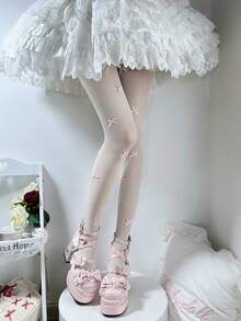 1 Pair Women's Ivory Sexy Velvet Bow Rhinestone Stockings Pantyhose - milky white - View 1