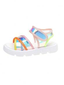 1双彩色系带厚底夏季沙滩度假时尚绳编凉鞋（女童款） - 淺藍色 - 查看 7