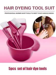5pcs Oil Treatment Set, Pointed Tail Transparent Comb, Hair Salon Oil Bowl, Glitter Hair Dye Kit - Multicolor - View 3