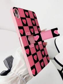 时尚撞色黑格子粉色爱心图案扁平保护套，兼容苹果 iPad Mini 6/7、Tab A7/A9、Pad 5/5 Pro、Redmi Pad SE，亲肤支架图案保护套 - 彩色 - 查看 6