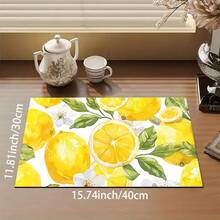 1pc Lemon Pattern Diatomaceous Earth Absorbent Drying Mat, Kitchen Countertop Drain Mat, Coffee Machine Mat, Pour Over Coffee Pot Mat, Bowl Dish Cup Drying Mat, Non-Slip Backing Heat-Resistant Kitchen Mat, Dining Table Mat, Breakfast Mat, Washing Machine Mat, Home Kitchen Dining Table Coffee Shop Bar Decor Mat, Holiday Party Housewarming Gift - Multicolor - View 13