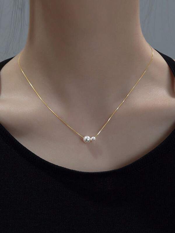 1pc Faux Pearl Pendant Necklace For Women, Elegant & Versatile For Daily, Work, Date, Lightweight Choker Style