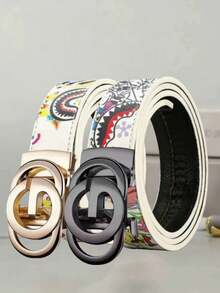 2026 New Graffiti Design Men's Belt, Letter Alloy Automatic Buckle, Suitable For Daily Commute, Holiday Party, Clear Texture, Leather, Couples Belt, Gift Choice - Multicolor - View 8