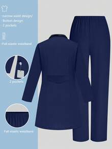 cimmuovere 纯色舒适立领前开口袋长袖护士/牙医/医生诊所手术制服套装