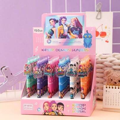 6pcs Random Color Kpop Girl Group Acrylic Clip-On Ballpoint Pens, Black Ink Retractable Signature Pens With ST Nib