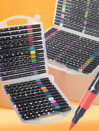 12/24/36PCS New Single Head Color Sparkling Notebook Pen Hand Drawn Monochrome Brush Thickened Soft Head Non Fading Pearl Sparkling Pen Sparkling Notebook Pen, Color Drawing Classification Ledger Fluorescent Pen Marking Pen