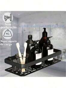 Rectangular Organizer Shelf Support With Self-Adhesive, Black, 30x12.5x5cm - màu đen - Xem 3