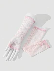 1 双女士时尚优雅蕾丝网眼露指长袖，防晒 - 彩色 - 查看 9