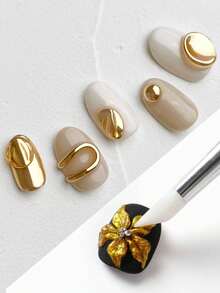 FULL BEAUTY 5克金色3D立体造型雕塑不粘手部延长美甲凝胶金属镜面效果设计春夏花朵造型美甲用品美甲饰品 - 金色 - 查看 4