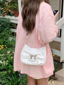 Sweet & Cool Bow Decor Shoulder Bag, Casual Crossbody Bag For Girls, Pink Small Bag Suitable For Music Festival, Wedding, Spring Outing - White - View 1