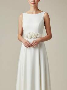 1pc Rose Flower Pearl Bridal Sash, Bridesmaid Maternity Flower Belt For Party, Photo Shoot, Handmade 3D Flower Bride Waist Belt - Beige - View 9