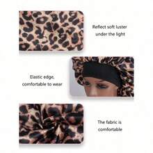 1 pieza Gorro de satén liso para dormir, gorro de dormir con estampado de leopardo - Amarillo - Ver 6