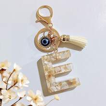 1个米色字母钥匙扣，恶魔之眼钥匙扣，流苏包饰吊坠，派对礼品 - 米色 - 查看 7