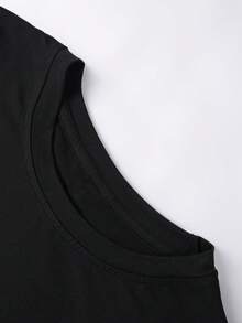 LQTY Spring/Summer 2-Piece Women's Casual Sporty Black Crew Neck T-Shirt With Drawstring Loose-Fitting Sweatpants. A Simple Street-Style Elegant - Black - View 6