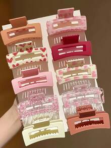 Large Sweet & Chic Pink Rectangular Hair Claw Clip, Strong Grip, Minimalist Daily Women's Hair Accessory, Suitable For Thick/Thin Hair, Elegant & Cute Casual Street Style, Suitable For Spring, Summer, Autumn, Winter Fashion Hair Clip Elegant Hair Accessories - Màu xanh lam - Xem 6