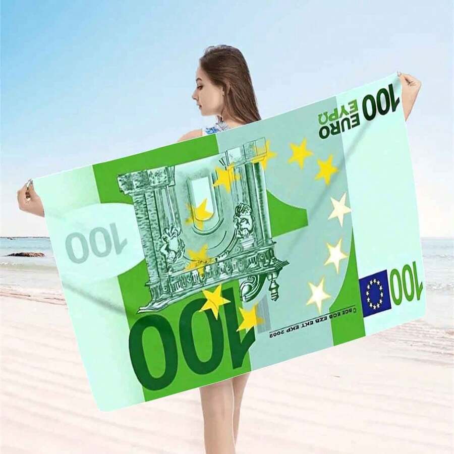 1pc European Pattern Beach Towel, Soft Beach Blanket, Super Fine Fiber Beach Mat, Suitable For Outdoor Travel, Camping, Swimming, Vacation, Beach Essential Bathroom Decor - Green - View 1