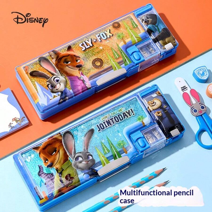 Disney Zootopia Quicksand Pencil Case, Large Capacity Student Stationery Box, Multifunctional Double-Layer Pencil Box - Single Piece - View 1