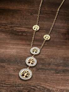 Cring Coco 1pc Fashionable Bohemian Classic Tree Of Life 304 Stainless Steel Pendant Necklace, Suitable For Women's Daily, Ball, Party, Vacation, Music Festival, Valentine's Day, Carnival, Easter, Home Decoration, Jewelry Accessories, Gift - Life Tree - View 3