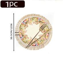 1/4/6件套复活节系列，以簇簇春日野花和色彩缤纷的复活节彩蛋为主题，点缀着几对兔耳朵，亚麻印花流苏餐垫/杯垫。 - 彩色 - 查看 14