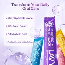 Lavyno Probiotic Mouthwash Sticks |   Alcohol-Free Fresh Breath . 20 On-The-Go Packs . Fruit Flavors . Gentle Oral Care With Probiotics & Plant Extracts Fresh Breath Oral Care - 薄荷 桃子 葡萄 百香果 - 查看 4