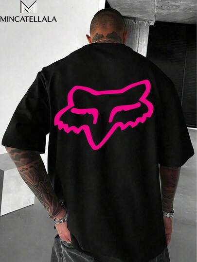 Fox Racing Neon Pink Outline Logo,Men's T-Shirt, Men's Summer Clothing, Gift For Boyfriend, Printed T-Shirt, Valentine's Day Gift, Festive Clothing, Fashionable, Unisex