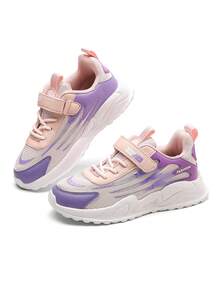 女童透气网面运动鞋，时尚紫色粉色魔术贴跑步鞋，儿童休闲步行鞋，大童休闲鞋 - 粉色 - 查看 7