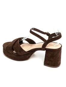 Sandal đế xuồng vuông bằng da lộn - Phong cách mùa hè sành điệu - Nâu 2838 - Xem 4