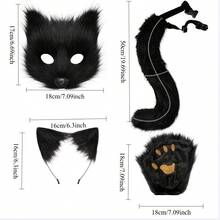 4件套仿狐狸毛服装配饰套装 - 包括手套、猫耳头箍、尾巴，逼真的毛皮和爪子，适合万圣节、情人节、复活节、狂欢节派对、嘉年华服装 | 趣味动物主题 | 柔软动物服饰 - 彩色 - 查看 7
