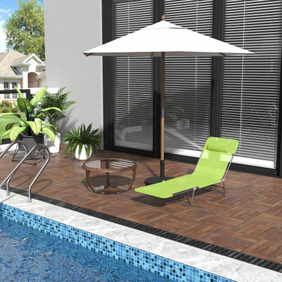 Sun Lounger, Garden Chaise Longue, Relaxation Lounger, 4 Colours, Folding Beach Lounger, Two-Legged Lounger For Garden And Balcony - 青檸色 - 查看 1