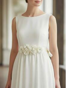 1pc Rose Flower Pearl Bridal Sash, Bridesmaid Maternity Flower Belt For Party, Photo Shoot, Handmade 3D Flower Bride Waist Belt - Beige - View 6